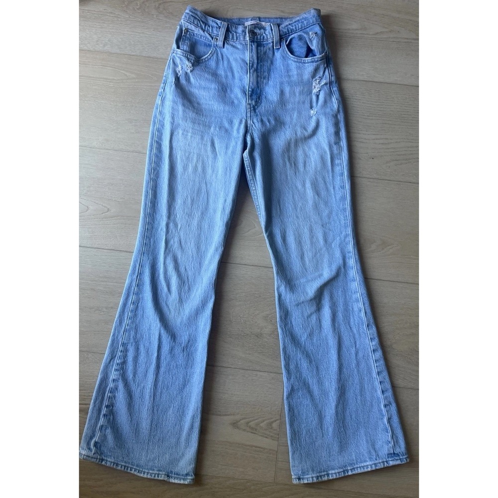Levi's 727 Jeans Womens 26 High Rise 70s Flare Light Wash Distressed Denim